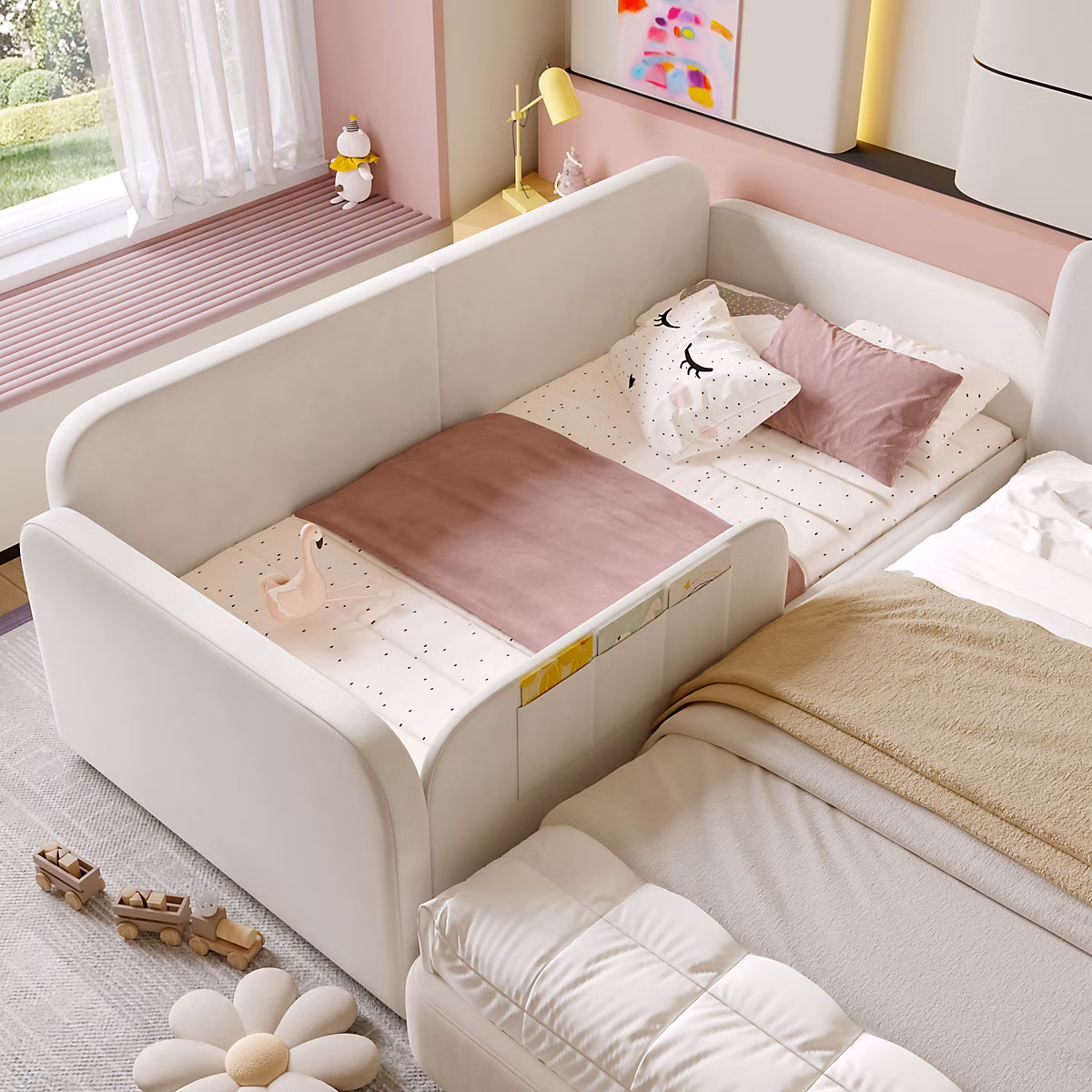 Canapé | lit 140 × 190 cm convertible avec coffre de rangement et dossier réglable – revêtement tissu gris