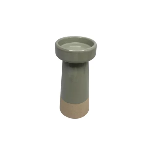 Jardin pour tous:Porte bougie en céramique bicolore naturel/vert grand modèle - Ø 10 x H 23 cm