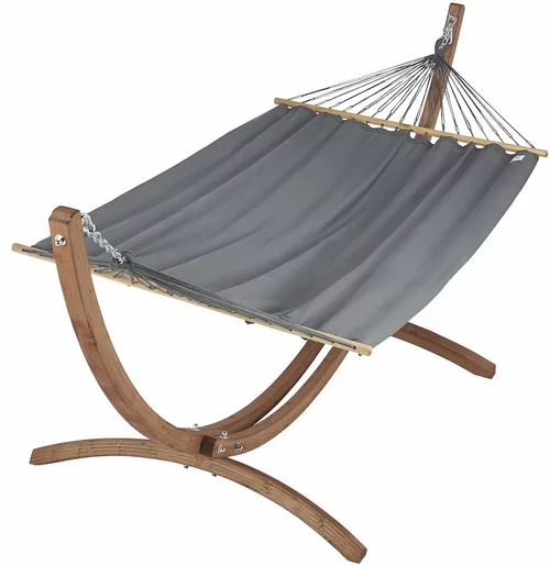 Pour un extérieur plus agréable:Set support et hamac EsKapade coloris anthracite en bois certifié FSC® Jobek Hamacs - 323 x 125 x 128 cm