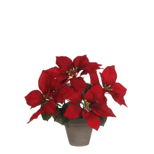 Jardin et confort：Fleur artificielle poinsettia en pot coloris rouge - 27 cm