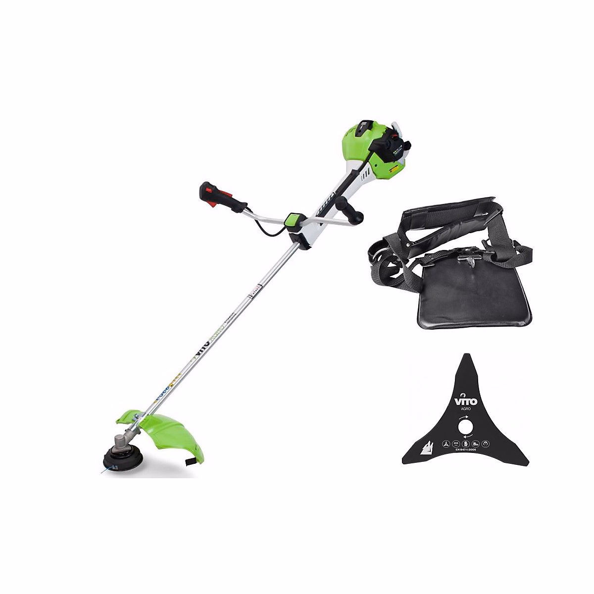 Debroussailleuse thermique 43 Cm3 Moteur 2T 1 – 6CV + Lame 3 dents + Bobine de fil + Harnais de portée VITO