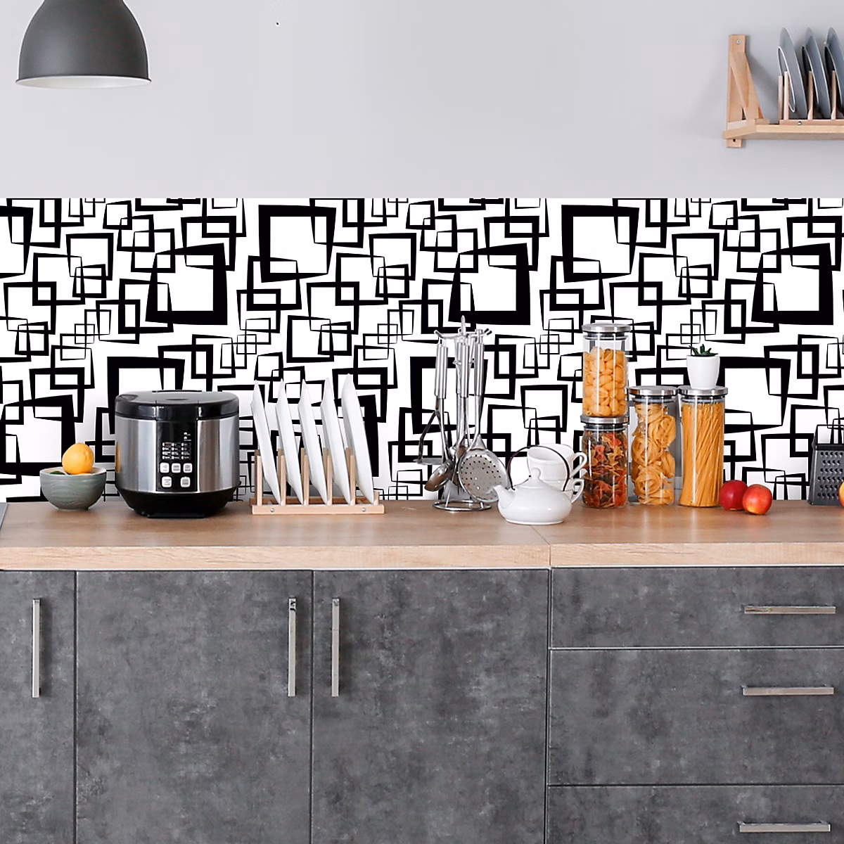 Crédence adhésive design abstrait noir et blanc – 60 × 100cm