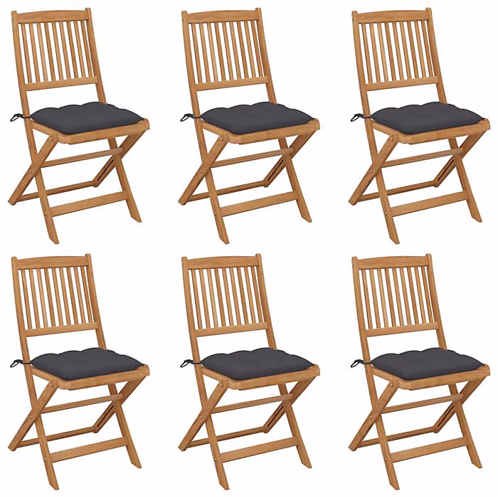 Chaises pliables de jardin – vidaXL, Bois d'acacia, Marron, Anthracite, 6 pcs avec coussins