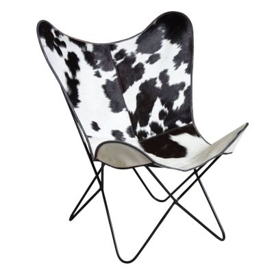Fauteuil butterfly en peau de vache (Noir)