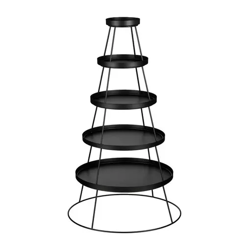 Sélection extérieur:Tour de présentation en métal noir à 5 plateaux - Ø 60 x H 121 cm