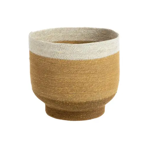 Pour tous jardins:Panière ronde à base rétrécie en osier jaune bordé de blanc - Ø 32 x H 30 cm