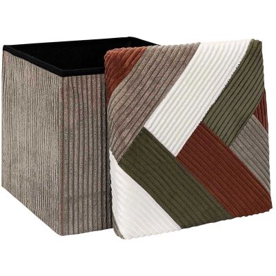 Pouf coffre pliable patchwork côtelé Scott