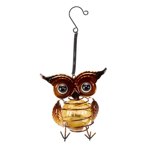 Parfait pour le jardin:Suspension solaire petit hibou en métal à LED blanc chaud - 13 x 12,2 cm