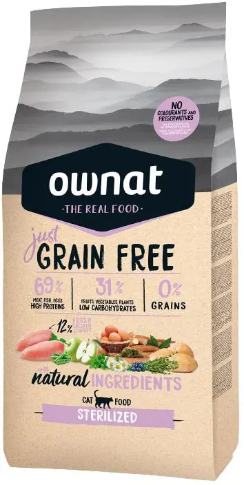 Une solution pratique pour l’extérieur：Croquette pour chat adulte stérilisé Grain Free Jus Ownat - 1 kg