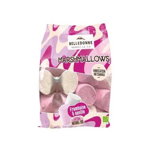 À adopter pour l’extérieur：Guimauve marshmallows goût framboise vanille Belledonne - 150 g