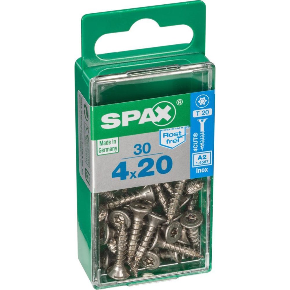 CENTRALE BRICO Lot de 30 vis inox tête fraisée torx SPAX, Diam.4 mm x L.20 mm – Matériel de jardin