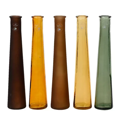 Extérieur malin：Vase en verre recyclé coloris multicolore avec un relief gaufré – Ø 7 x 32 cm (produit vendu à l'unité, livré aléatoirement parmi cinq coloris)