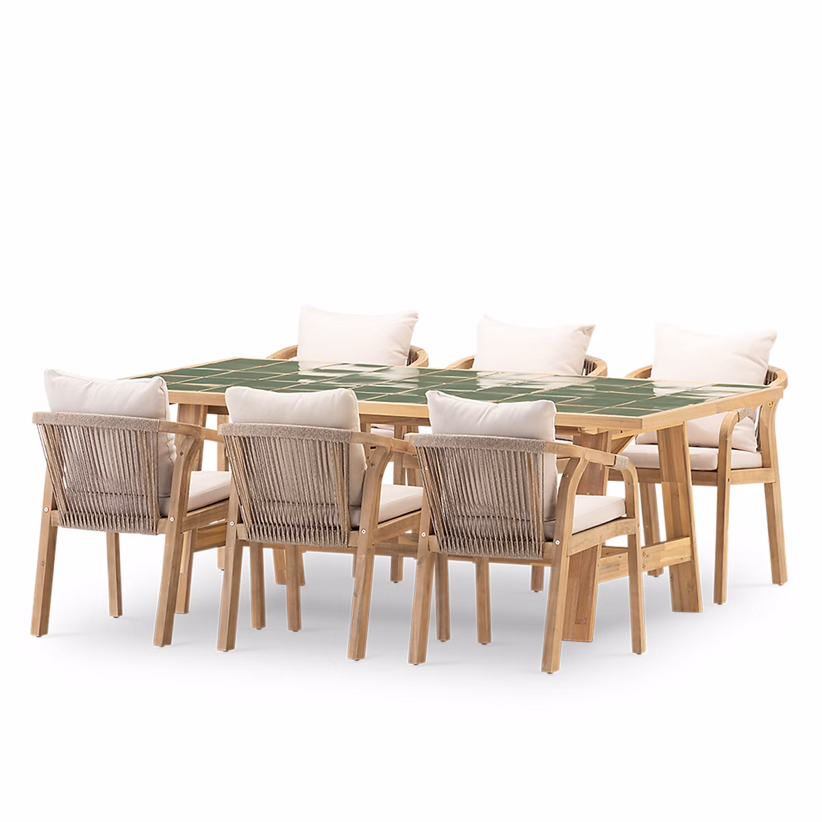 Ensemble de table en bois vert et céramique et 6 chaises Siena – Java Light