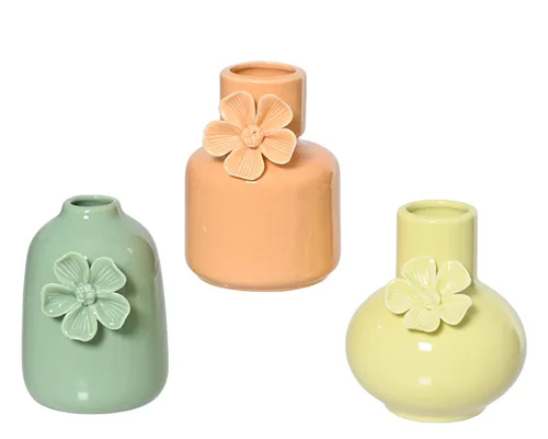 Facile pour le jardin:Soliflore en grès en porcelaine coloré avec motif fleur - Ø 8 x H 12 cm