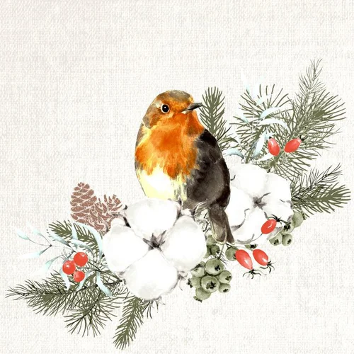 Pour votre quotidien：20 serviettes 3 plis Robin Forest - 33 x 33 cm