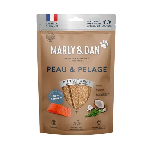 Côté jardin:Friandises pour chien barres à mâcher peau et pelage Marly & Dan - 80 g