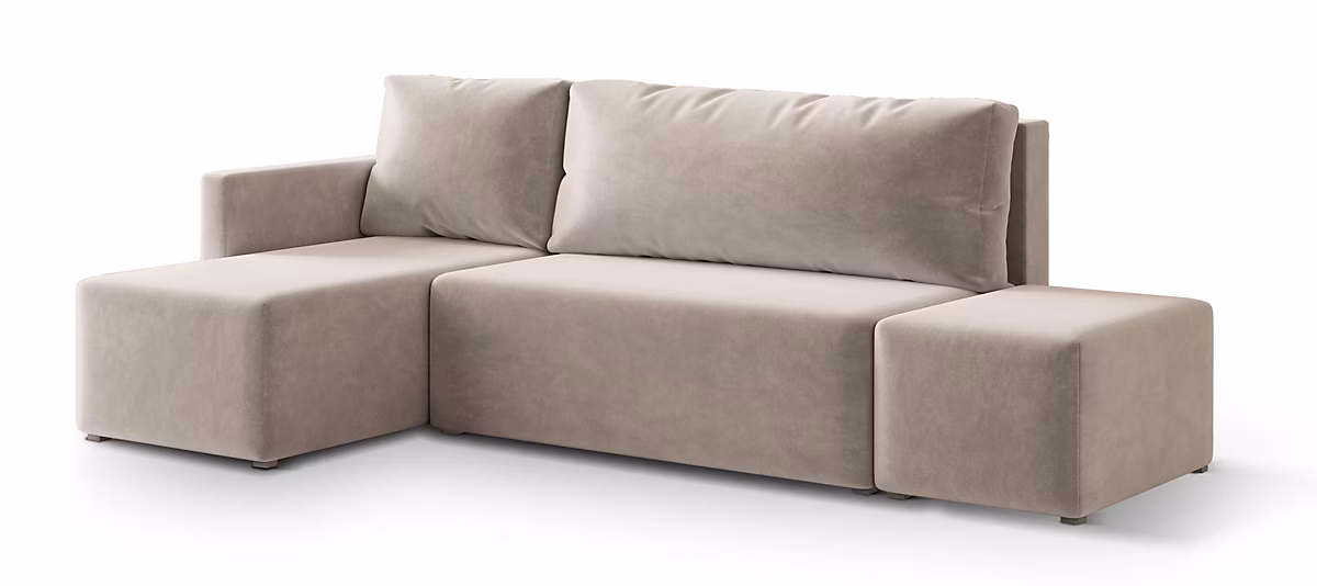 Canapé d'angle VELOTTI Beige en peluche avec fonction de couchage – Réf. ZENIUELHW0338709736