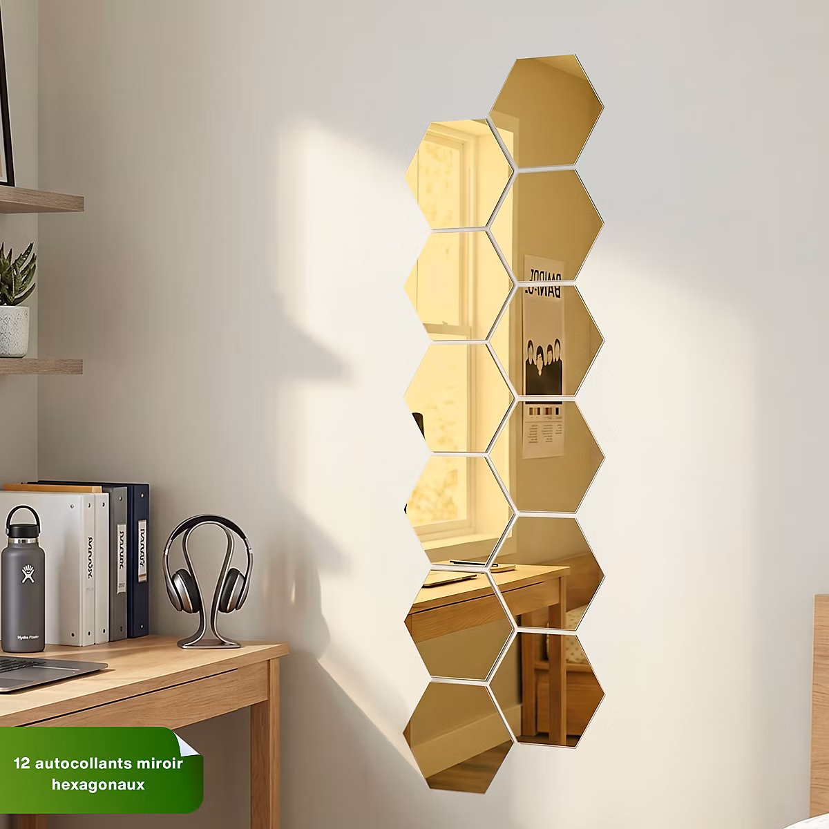 12 stickers miroirs hexagones or – 20 × 17cm | Autocollants stickers adhésifs effet miroir