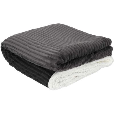 Plaid en flanelle cotelé doublure sherpa 180 x 220 cm (Gris)