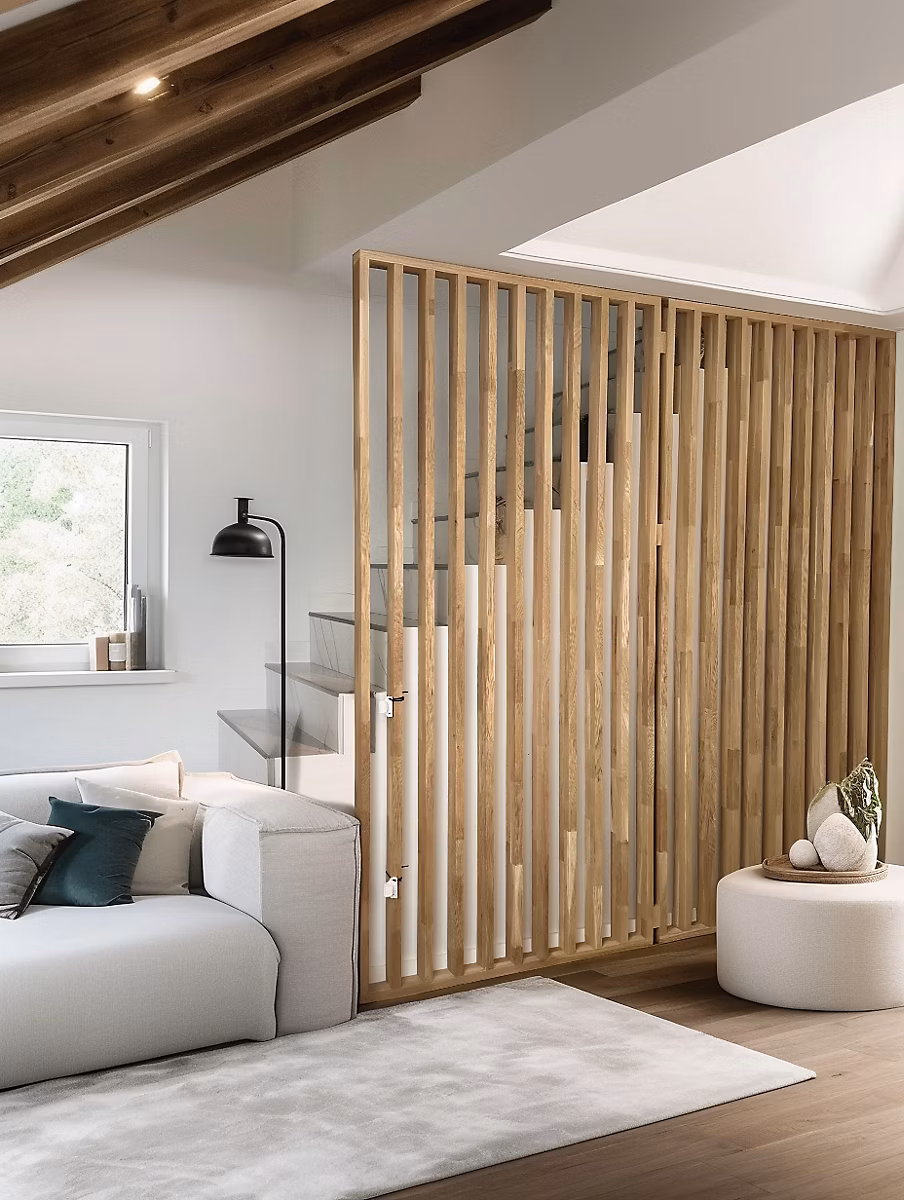 Cloison Amovible en Chêne Clair – Claustra Ajouré 13 Lames pour Séparation de Pièce (H 140 x L 140 cm), PAR AD LYON GROUPE