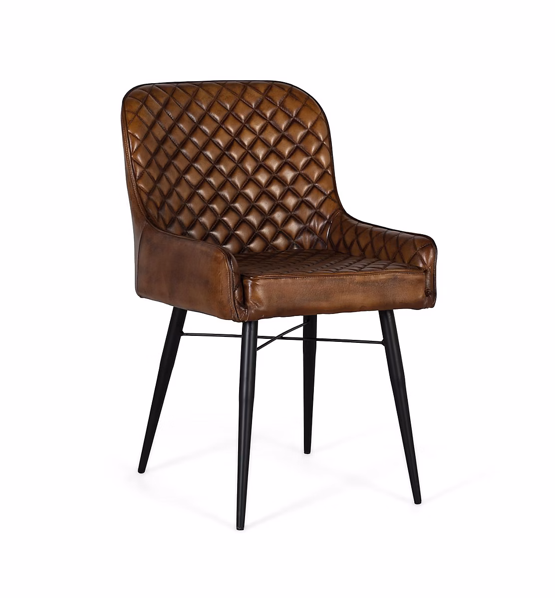 Chaise tapissée de cuir marron vieilli avec dossier rembourré | Chaise