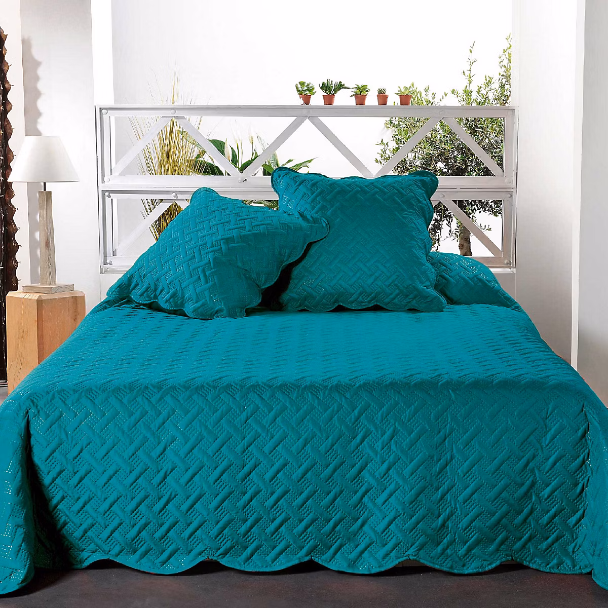 Couverture molletonné surpiquage graphique (230 × 250 cm – Turquoise)