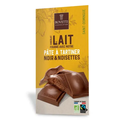 Bien utile au jardin：Chocolat au lait pâte à tartiner chocolat noir noisettes bio Bovetti - 100 g