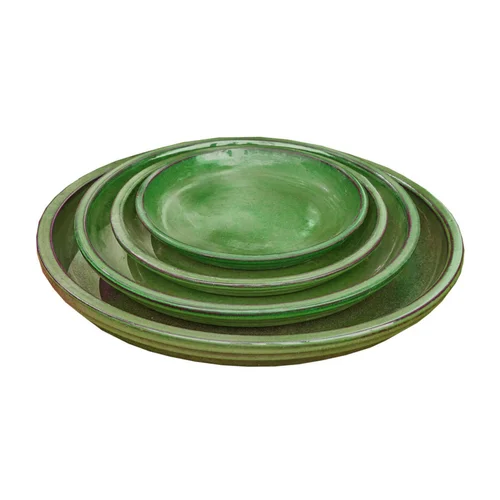 Idée simple:Soucoupe en terre cuite émaillée verte Poterie du Bousquet Costa - Ø 24 x H 3 cm