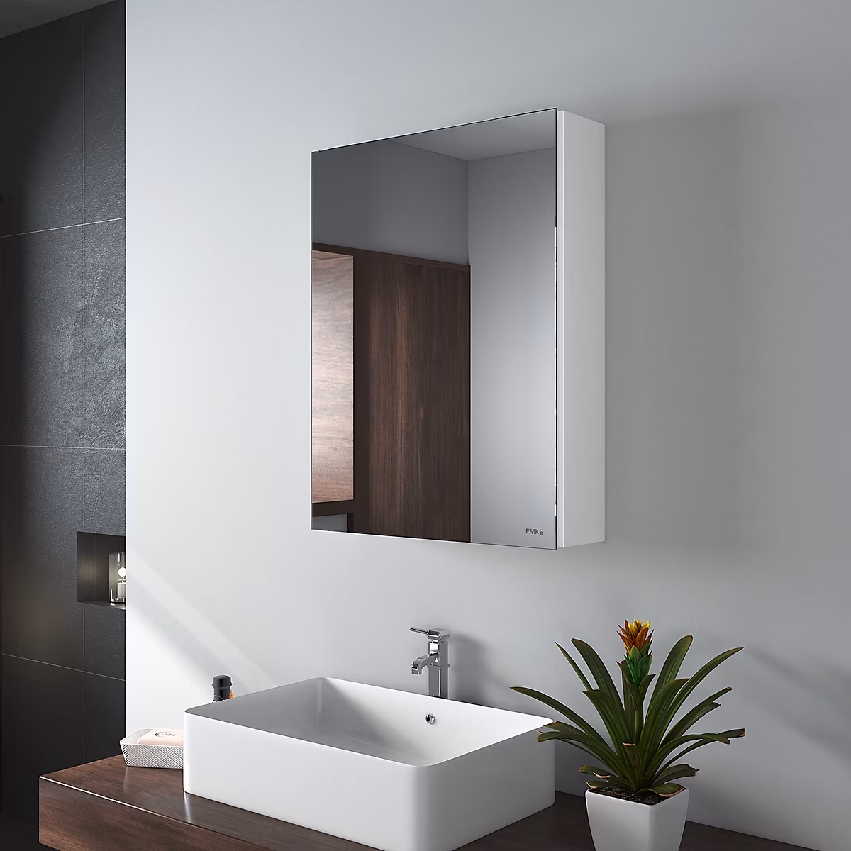 EMKE Armoires de toilette 50 × 65cm Blanche Armoire Salle de Bain en Miroir Double Face