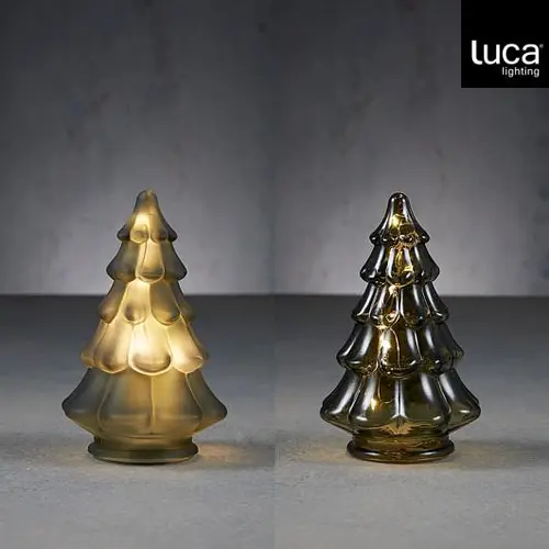 Pour les espaces verts:Photophore vert forme sapin en verre avec 10 LED et minuteur - Ø 11,5 x H 17,5 cm