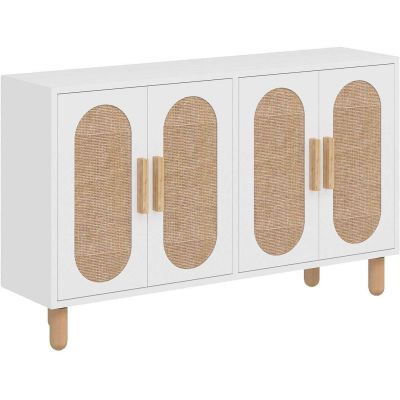 Buffet 4 portes en aggloméré Vera (Blanc avec jute)