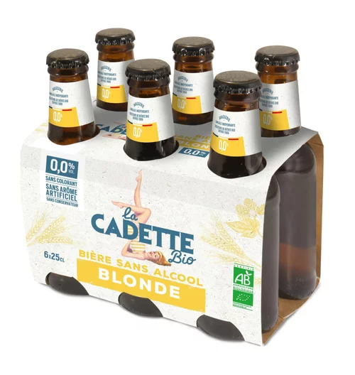 Une solution pratique pour l’extérieur：Pack de bière blonde Bio 0% d’alcool Cadette - 6 x 25 cl