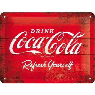 Plaque décorative en métal en relief 20 x 15 cm (Coca Cola Logo Rouge)