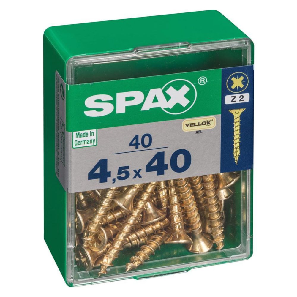 CENTRALE BRICO Lot de 40 vis acier tête fraisée pozidriv SPAX, Diam.4.5 mm x L.40 mm – Matériel de jardin