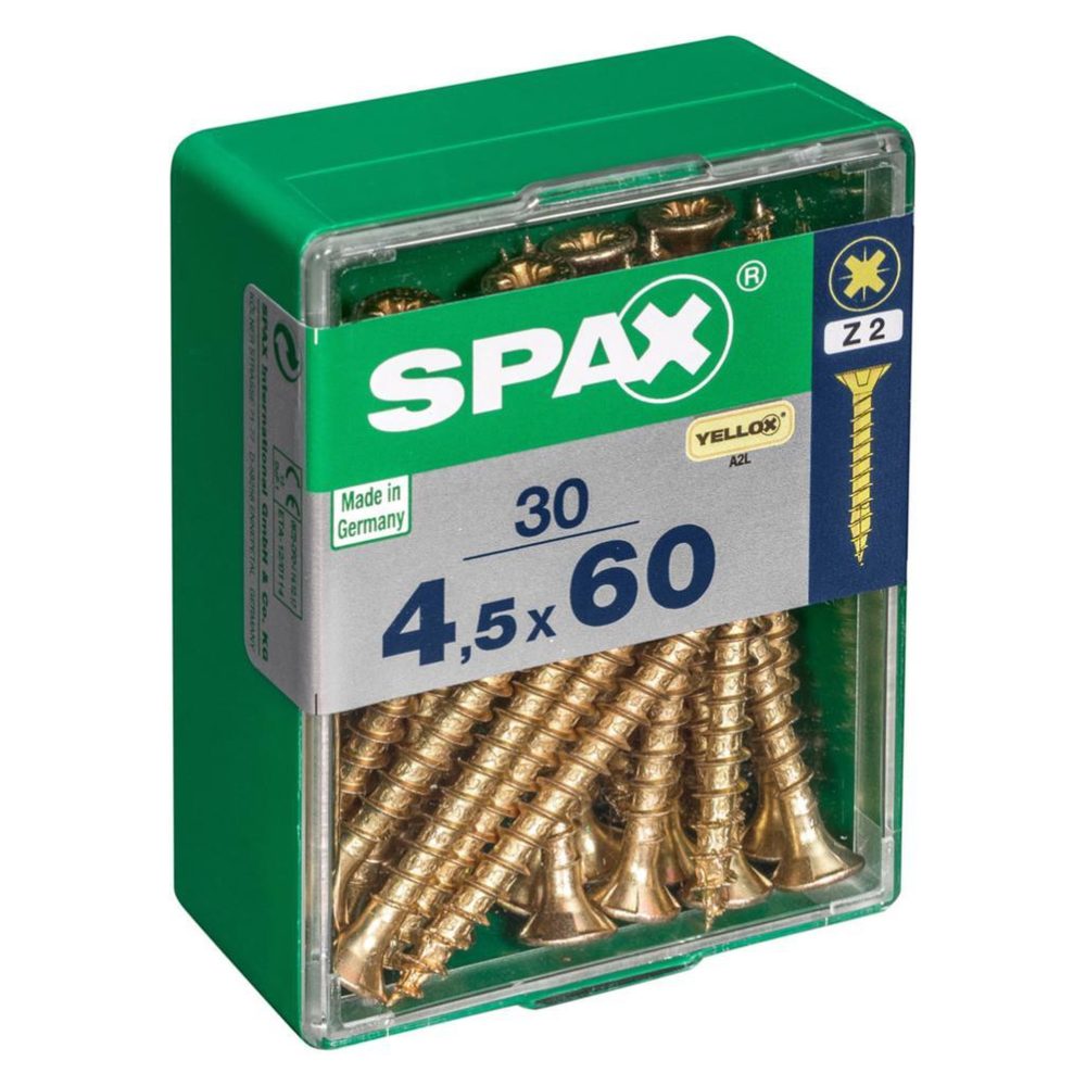 CENTRALE BRICO Lot de 30 vis acier tête fraisée pozidriv SPAX, Diam.4.5 mm x L.60 mm – 4.5 mm 60 mm