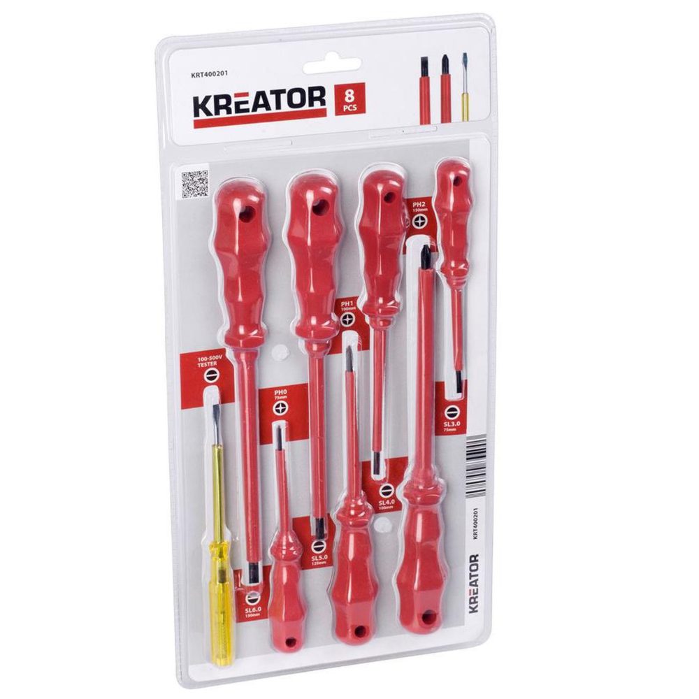 KREATOR Assortiment de 7 tournevis isolés et 1 testeur Kreator – Matériel de jardin