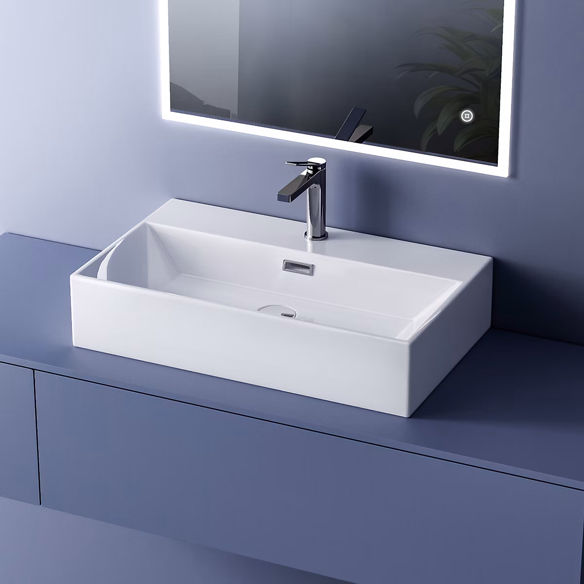 EMKE Vasque à Poser en céramique 51 | 5x36 – 5 × 13cm – Lavabo rectangulaire avec robinet trou prépercé – Lavabo à poser blanc brillant