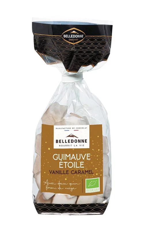 Essentiel pour le jardin：Guimauves étoiles vanille caramel bio Belledonne - 40 g