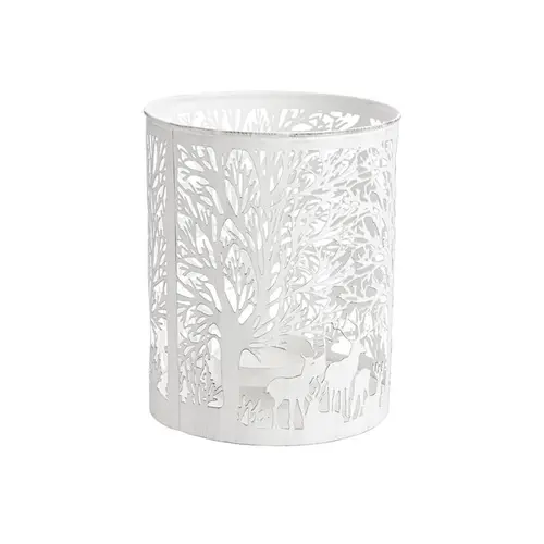 Essentiel extérieur:Lanterne à décor forêt blanche en métal ajouré petit modèle- Ø 13,5 x H 13,5 cm