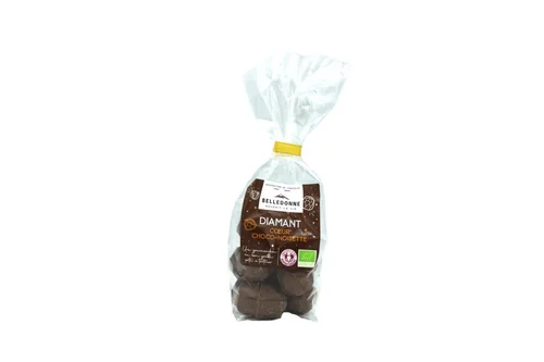 Pour votre espace vert：Bonbon diamant cœur chocolat noisette et lait bio Belledonne - 120 g
