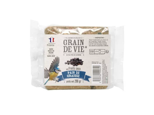Bien pour le jardin：Pain de graisse aux fruits secs pour oiseaux Grain de vie – 290 g