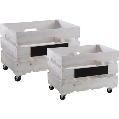Caisses de rangement en bois blanchi (Lot de 2)
