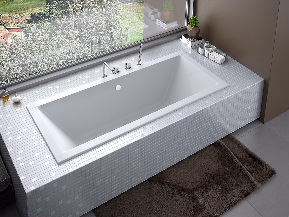 Baignoire rectangulaire 170 × 75 QUADRO SLIM acrylique blanc + Habillage en polystyrène (4 cm) + Pieds + Vidage à chromé