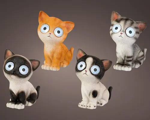 Jardin en douceur:Figurine solaire décorative chat à poser coloris blanc chaud - 8 x 16 cm