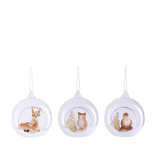 Essentiel jardin:Décoration à suspendre en verre forme boule blanche avec animal 3D marron - Ø 8 cm