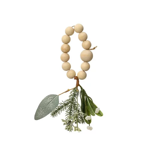 Jardin au naturel:Rond de serviette coloris vert avec boules en bois, pommes de pin, eucalyptus et paillettes Modern – 6 x 9 x 9 cm