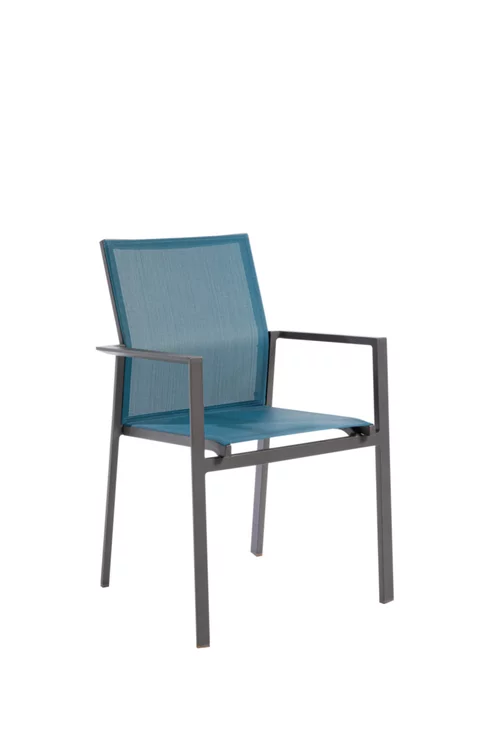 Accessoire jardin：Fauteuil en aluminium graphite et toile en textylène bleue Abelia - 61 x 56 x 87 cm