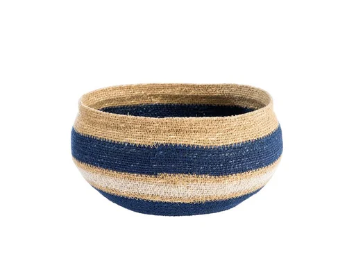 Jardin qualité：Corbeille de rangement ronde rayée coloris multicolore en osier - 30 x 30 x 16 cm