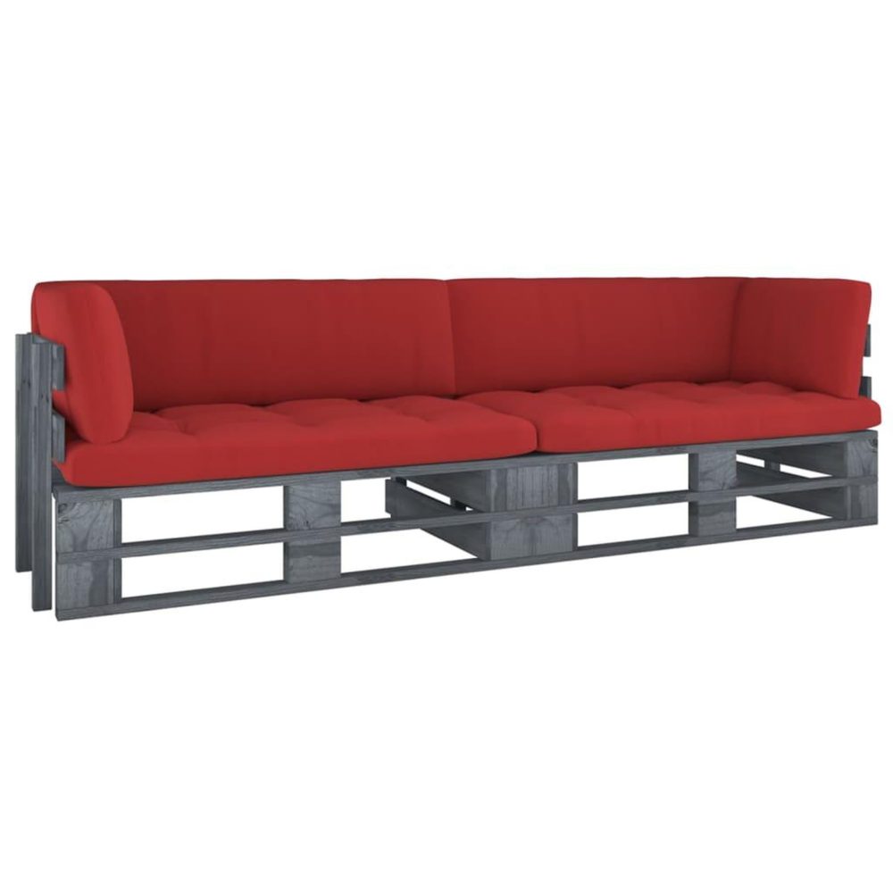 VIDAXL Canape palette 2 places avec coussins pin impregne de gris – Aménagement du jardin