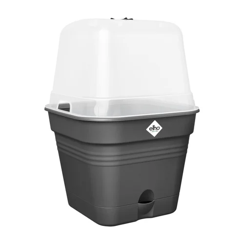 Une solution pratique pour l’extérieur：Pot de culture carré coloris living noir Elho Green Basics Allin1 - Ø 30 cm